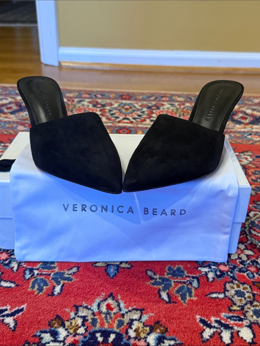 Veronica Beard Black Suede Pointed Toe Mules